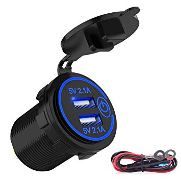 MICTUNING Upgraded Dual USB Car Charger with Touch Switch 5V 4.2A Blue LED Light for RV Boat Truck Motorcycle RV