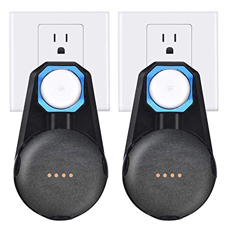 Google Home Mini Wall Mount Outlet Holder Stand Hanger by Cinolink [Black - 2 Pack]