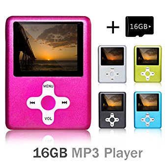 Lecmal Economic Multifunctional MP3 Player / MP4 Player Music Player Portable MP3/MP4 Player with 16G Micro SD Card Mini USB Port - Voice Recorder Media Player Flash Disk , Best Gift for Kids (Pink)