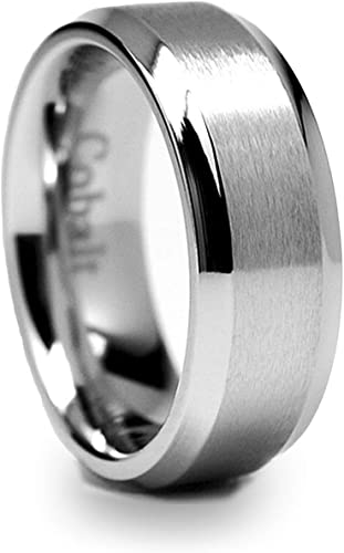 8MM High Polish Matte Finish Men's Cobalt Chrome Ring Wedding Band Sizes 6 to 12