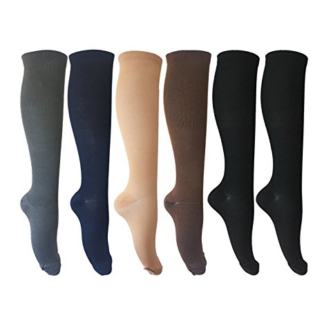 6 Pairs of Compression Socks for Men and Women Unisex (15-20mmHg) for Running, Nurses, Shin Splints, Travel, Flight, Pregnancy & Maternity