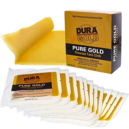 Dura-Gold - Pure Gold Premium Tack Cloths - Tack Rags (Box of 12) - Woodworking and Painters Professional Grade - Removes Dust, Sanding Particles, Cleans Surfaces - Wax and Silicone Free, Anti-Static