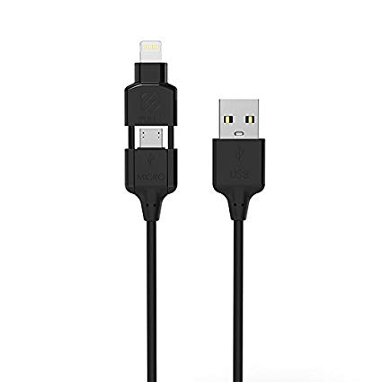 SCOSCHE I3M Strikeline Pro 2-in-1 MFI Certified Lightning & Micro USB to USB Charge & Sync Cable 3-ft. Black