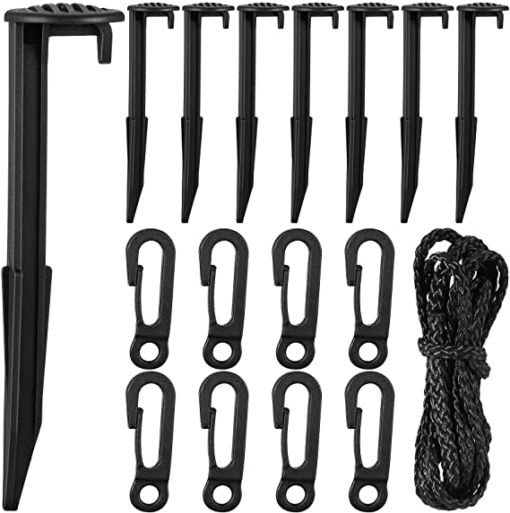 Blulu 24 Pieces Inflatable Stakes and Tethers, Include 8 Plastic Stake, 8 Tether with Hook Inflatable Spikes Replacement Yard Inflatable Accessories Holiday Inflatable Decoration for Garden Home Lawn