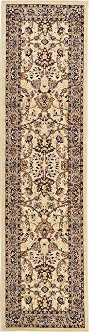 Unique Loom Kashan Collection Traditional Floral Overall Pattern with Border Ivory Runner Rug (3' x 10')