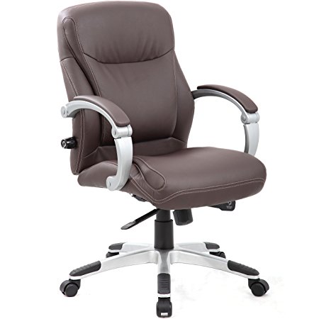 Genesis Designs "Hamilton" Mid-Back Executive Office Chair with Sleek, Dual Wheel Casters, Leather Plus, Padded Synchronized Armrests & Reclining Back, Brown