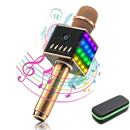 LED Wireless Karaoke Microphone - NASUM H8 Mic Built in Bluetooth Speaker and Mini Handheld Cellphone Karaoke Player,2600mAh battery,Karaoke MIC Machine for KTV with Carry Case(100% Protection),Rose