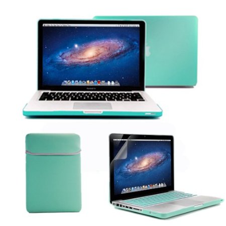 GMYLE MacBook Pro 13 Case, 4 in 1 Bundle Turquoise Blue Matte Frosted Hard Case - Soft Sleeve Bag - Silicon Keyboard Cover - Screen Protector (Model: A1278)