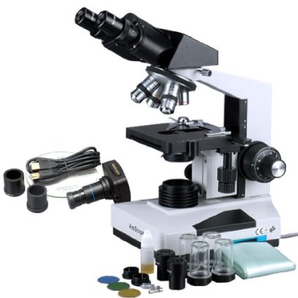 AmScope B490B-M Compound Binocular Microscope 40X-2000X   1.3 MP Camera