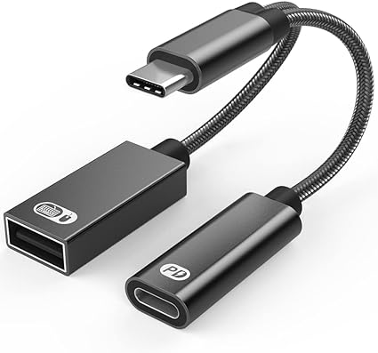AuviPal 2-in-1 USB Type C to USB Adapter (OTG Cable   Power Cable) for Chromecast Google TV, MacBook, iPad, 3D Printer, Samsung Galaxy S20 S21 S22, Google Pixel and More - Black