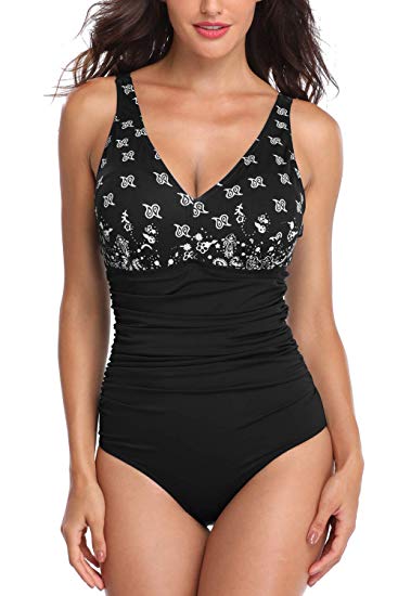 PERONA Women's Tummy Control Swimsuit One Piece Bathing Suit Vintage Printed Swimwear