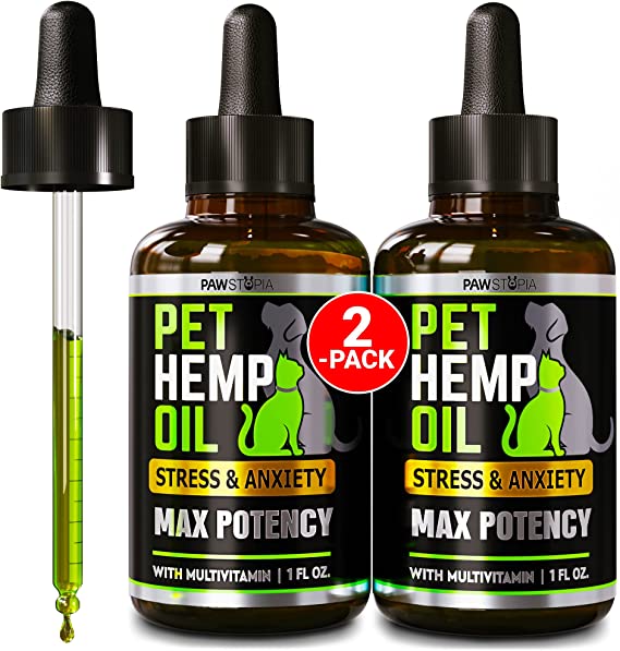 (2 Pack) Hemp Oil for Dogs and Cats - Anxiety, Stress, Pain - Dog Calming Aid - Hip and Joint Support Relief - Skin Health - Rich in Omega 3-6-9 - Pet Hemp Oil Drops Treats - Made in USA