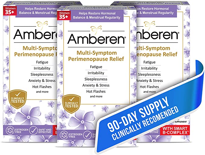 Amberen Peri: Safe Multi-Symptom Perimenopause Relief | Helps Restore Menstrual Regularity & Hormonal Balance | Relieves Fatigue, Stress, Hot Flashes, Anxiety & More - 3 Month Supply