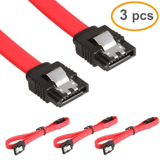 RELPER 3pcs Pack 10-inch 26AWG SATA III 6.0 Gbps 7pin Female to Female Data Cable with Locking Latch for Hdd