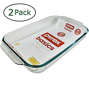 Pyrex Basics 3 Quart Oblong Glass Baking Dish, Clear 9 x 13 inch (Set of 2)