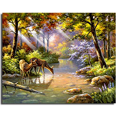 1 Pack Frameless DIY Oil Painting Paint by Number Green Jungle Pattern Wall Art Picture for Kids and Adults,16 x 20 Inches