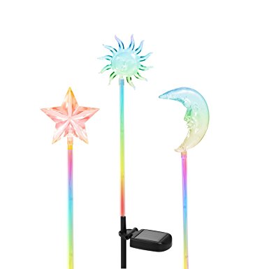 OxyLED SL02 Solar Powered Star, Moon & Sun Garden Stake Light with Color Changing LEDs