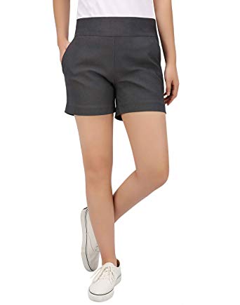 HDE Chino Shorts for Women 4" Inseam Elastic High Waisted Casual Summer Shorts