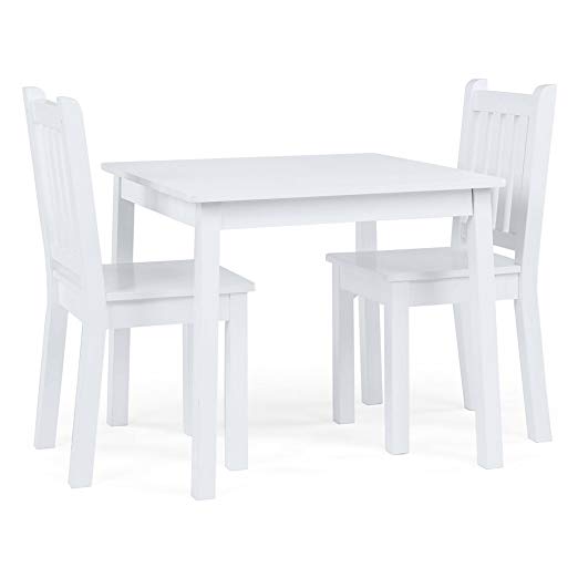 Tot Tutors Kids Wood Table and 2 Chairs Set, White (Daylight)