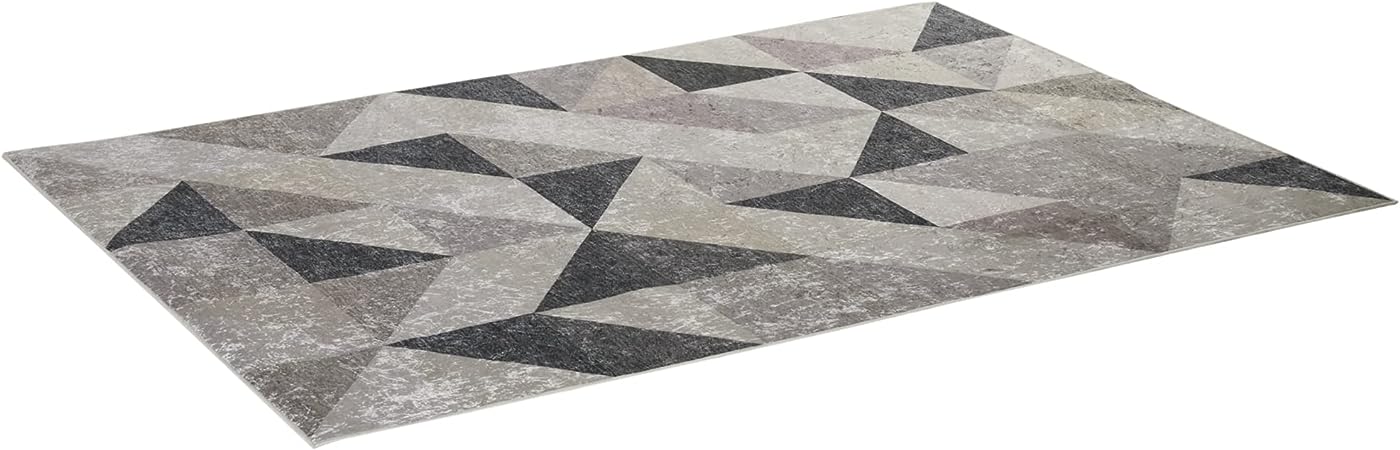 HOMCOM Tapis de Salon Chambre Design Moderne à Poils Courts et Moelleux Motif géométrique dim. 230L x 160l cm - Gris