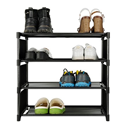 Black Shoe Rack Utility Shoe Organizer,Space Saving Shoe Storage Cabinet,No Tools Required- 4-tier