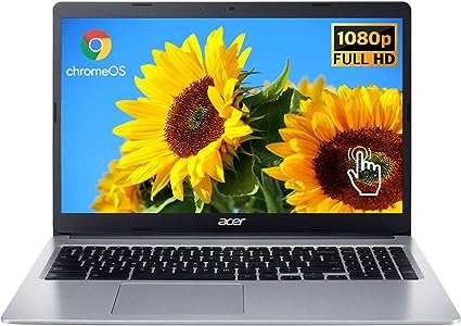 acer Chromebook 315 Laptop, 15.6” FHD Touchscreen Display, 4GB RAM, 64GB eMMC SSD, Intel Celeron N4020 Processor, Wi-Fi, Bluetooth, Webcam, USB-C, Protective Sleeve, Chrome OS, Pure Silver