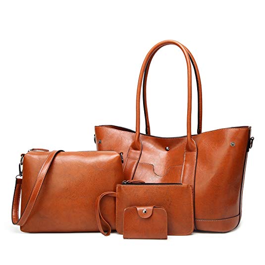 ELIMPAUL Designer Women Top Handle Leather Satchel Handbags Shoulder Bag 4pcs Messenger Tote Bag Purse