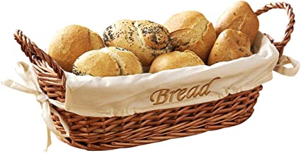 Premier Housewares Wicker Bread Basket with Cream Fabric Lining - 12 X 28 X 15 cm, Natural