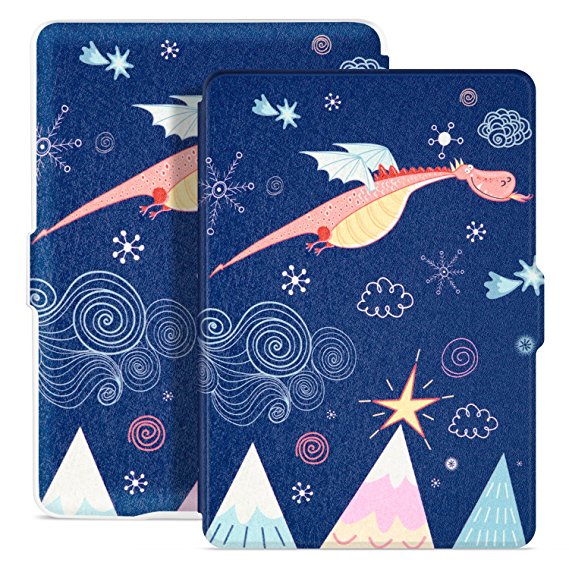 Ayotu Colorful Case for Kindle Paperwhite E-reader Auto Wake/Sleep Smart Protective Cover,Fits All 2012, 2013, 2015 and 2016 Versions Kindle Paperwhite,K5-09 White Shell The Adorkable Dragon