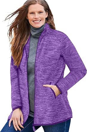 Woman Within Plus Size Zip-Front Microfleece Jacket Long Oversized Fleece