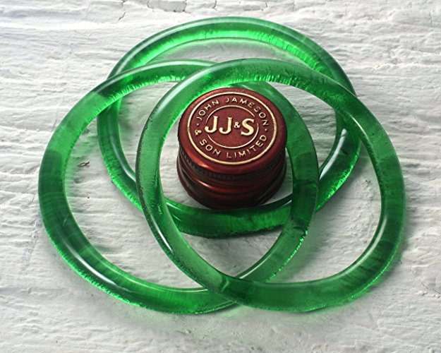 Recycled Jameson Whiskey Bottle Bangle - Emerald Green Irish Whiskey Bracelet