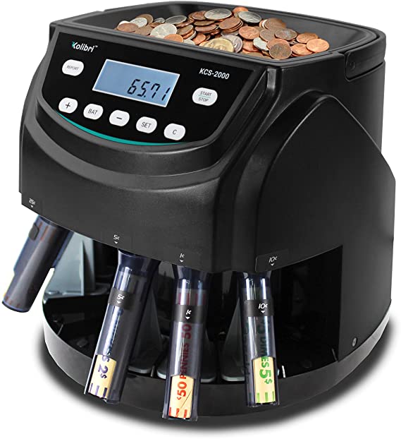 Kolibri KCS-2000 Coin Counter, Coin Sorter, and Coin Wrapper Machine Office/Home