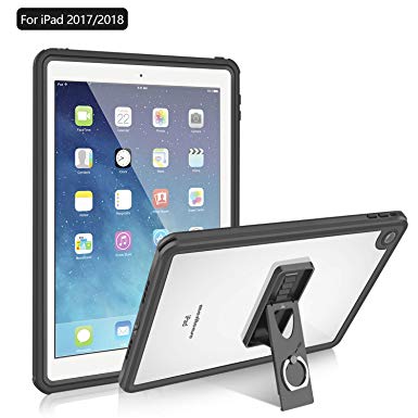 iPad 2017/2018 Waterproof Case,Meritcase IP68 Full Protection Rugged Heavy Duty Shockproof Snowproof Dustproof Cover with Table Stand for Apple iPad 2017/2018(9.7inch)-Black