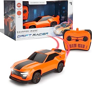 Sharper Image Drift Racer, Remote Control Muscle Car, 2.4 GHz Wireless Long Range Controller, Fast High-Speed Stunt Driving, Functional LED Headlights, Battery Powered Toy, Fun Gift for Adults & Kids