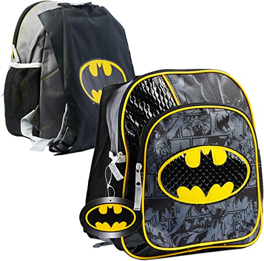 Batman Backpack for Preschool Toddlers ~ Deluxe 12" Batman Mini Backpack for Boys Kids (Batman School Supplies Bundle)