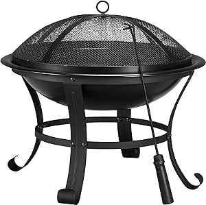 Yaheetech Braciere da Giardino Esterno Portatile con Copertura Protettiva e Attizzatoio per Terrazza da Campeggio/Raduno 54 x 54 x 50cm per Riscaldamento Nero