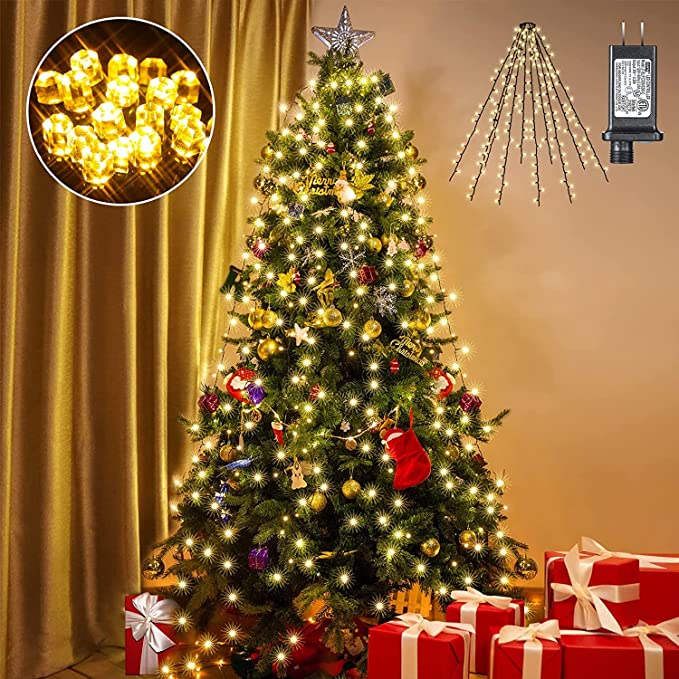 Marchpower Christmas Tree Lights Warm White, 8 Modes Christmas Lights for Tree with Timer & Memory Function, 400 Diamond LED 6.6FTx10 Waterproof Xmas Tree Lights with Ring for Indoor Outdoor