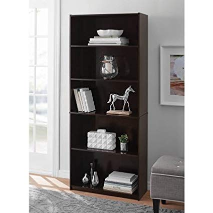 Mainstays 5-Shelf Standard Wood Bookcase - ESPRESSO