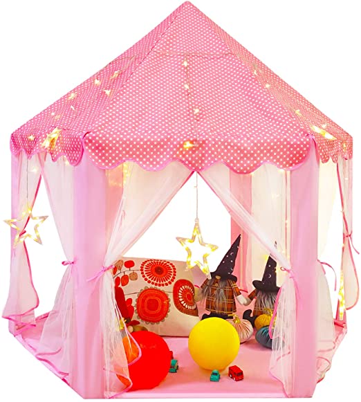 Sunnyglade Princess Play Tent with 8.2 FT LED Star Lights Girls Large Playhouse Kids Castle for Children Indoor and Outdoor Games (54'' x 52'')