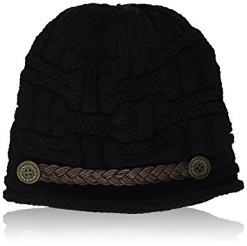 ANDI ROSE Slouch Beanies Button Hats Knitted Crochet Baggy Skullies Beret Cap Hat for Women Winter Ski Party Black, OneSize