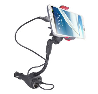 Alpatronix MX101 Universal Car Cradle Dock Station / Mount / Adapter with 2 USB Rapid Chargers / Power Outlet and 360° Degree Rotating Gooseneck Holder for Apple iPhone 6, 6 Plus, 5S, 5C, 5, 4S, 4 / Samsung Galaxy S5, S4, S3, S2, Note 4, Note 3, Note 2 / iPod Touch, Classic, Nano, Mini, Shuffle / Other Android Smartphones - HTC One, Google Nexus, LG, Nokia, Blackberry, Sony, Motorola Droid, MP3/MP4 Players and Other Electronic Devices - (Black)