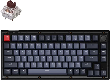 Keychron V1 Hot-swappable Custom Mechanical Keyboard, 75% Layout Knob QMK/VIA Programmable RGB Backlight, Type-C Wired with Keychorn K Pro Brown Switch for Mac Windows - Frosted Black (Translucent)