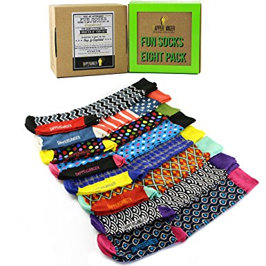 Mens Color Socks 8 Pack GREEN Fun Pattern Edition By DapperGanger