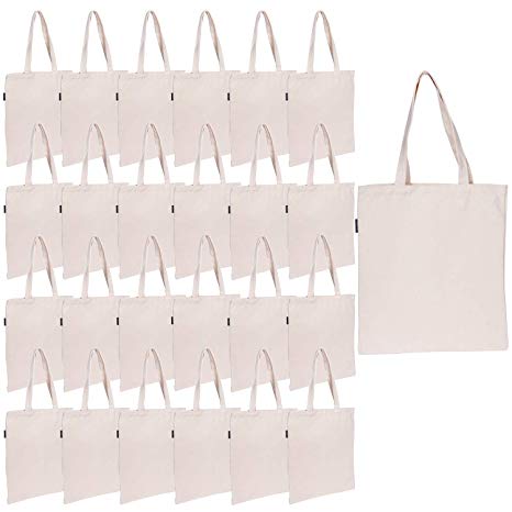 Jillmo Canvas Tote Bags Bulk, 12oz 100% Natural Cotton Plain Blank Tote Bags for Crafts (25 Pack)