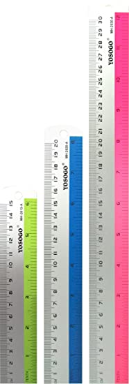 Set of 3 Aluminum Rulers of 6”, 8”, 12” in Inch and cm Scale W/Hanging Hole (Random Color)