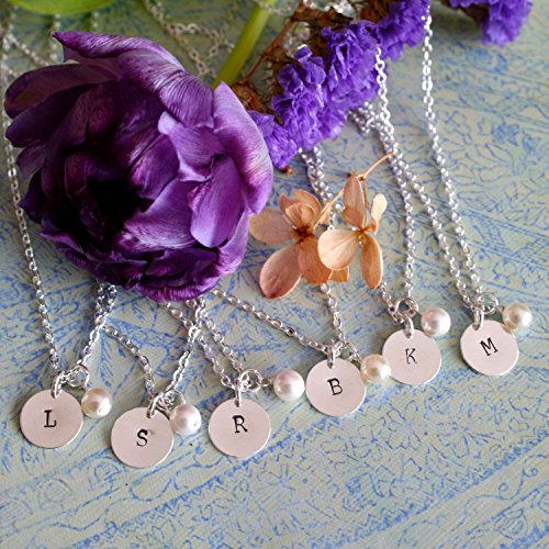 Six Personalized Bridesmaid Necklaces, Bridesmaid Set, Pearl Necklace with Initial, Bridesmaid Gift, Bridal Party Gift