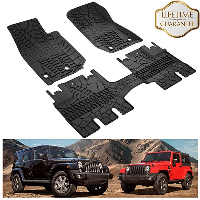 KIWI MASTER Floor Mats Compatible for 2014-2018 Jeep Wrangler JK 4-Door Unlimited, TPE All Weather Front and Rear OEM Slush Floor Liner Set (Not for 2 Door & JL) 82213860