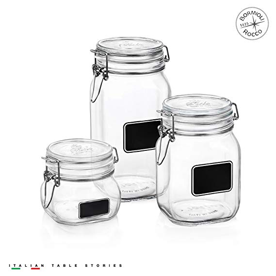 Bormioli Rocco Fido Chalkboard Label Jar, Set of 3, (17.5 oz,33.75 oz,50.75 oz.)