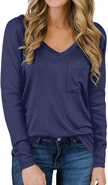 Womens Tops V Neck Tee Casual Short Sleeve and Long Sleeve T Shirts