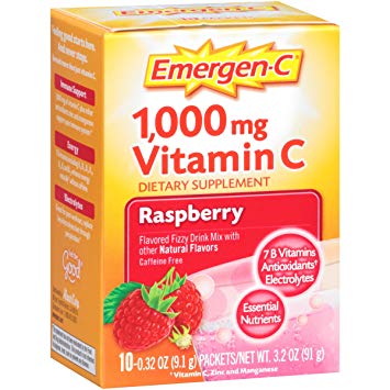 Emergen-C Dietary Supplement with 1000mg Vitamin C (Raspberry Flavor, 10-Count 0.32 oz. Packets)